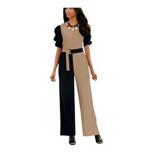 MIDNIGHT VELVET Tan Black Desk Dinner Office Career Cocktail Party Knit Jumpsuit